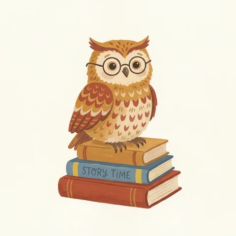 Сова в очках на стопке книг